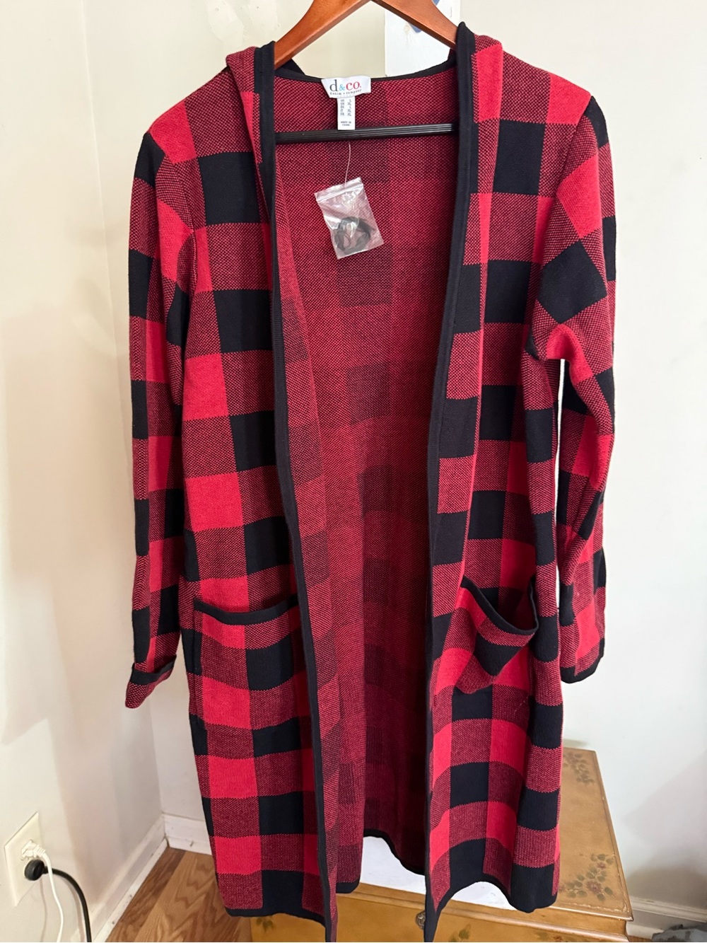 New Hooded Buffalo Plaid Cardigan